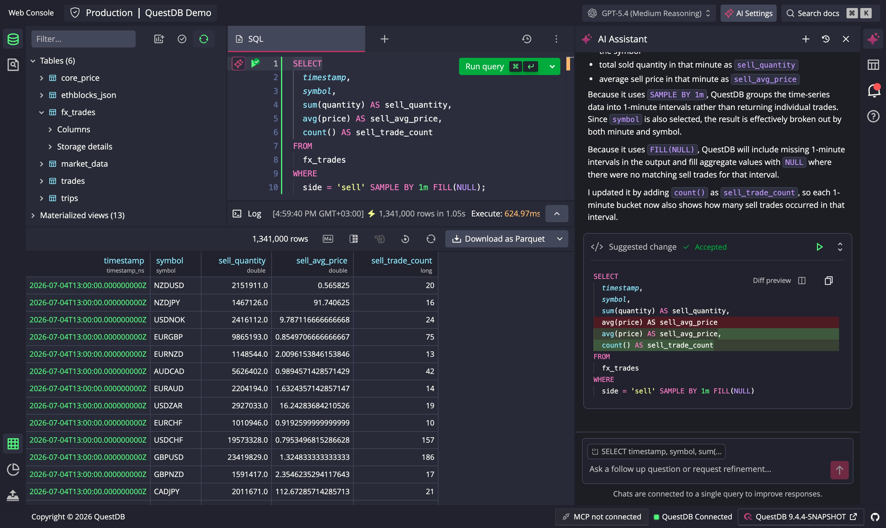 AI Assistant chat window in Web Console