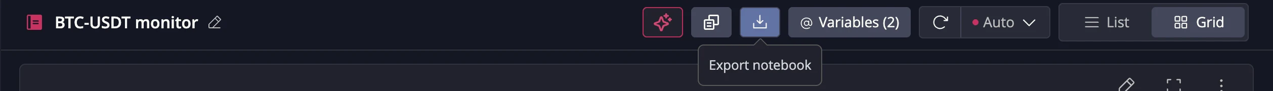 The Export notebook button on the notebook toolbar