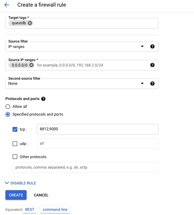 Creating a firewall rule for VPC networking on Google Cloud Platform